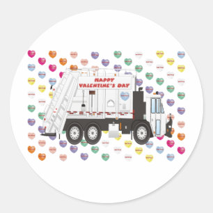 Garbage Truck Valentines Runder Aufkleber