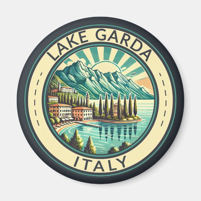 Gardasee - Italien Illustration Reisen Kunst, Dich Magnet (Vorne)