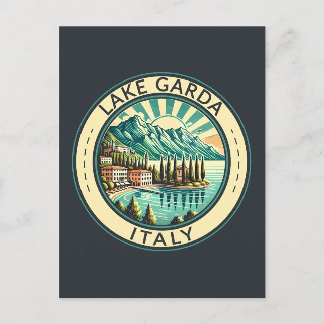 Gardasee - Italien Illustration Reisen Kunst, Dich Postkarte (Vorderseite)
