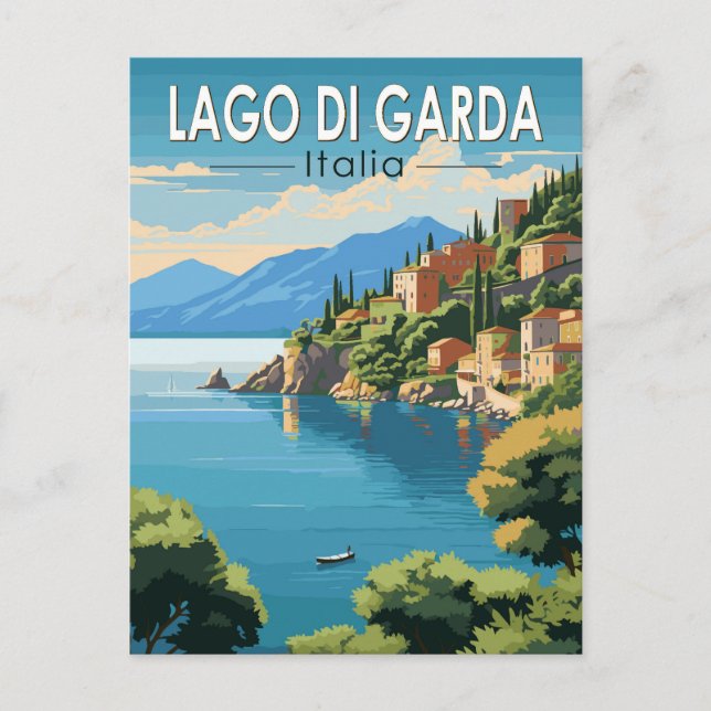 Gardasee Italien Reise Kunst Vintage Postkarte (Vorderseite)