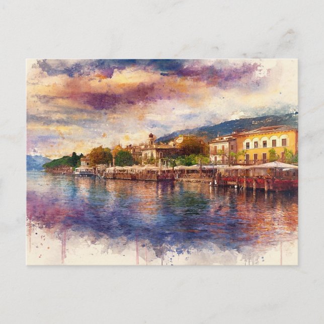 Gardasee (Lago di Garda) - Wasserfarbspritzer Postkarte (Vorderseite)