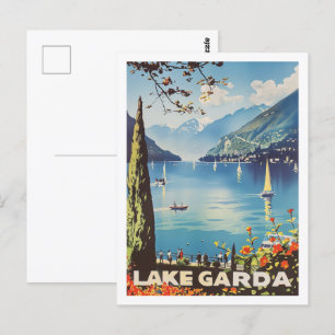 Gardasee Vintager Berg- und Talsee Postkarte