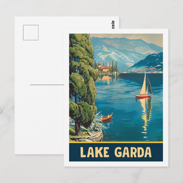 Gardasee Vintager Berg- und Talsee Postkarte (Vorne/Hinten)