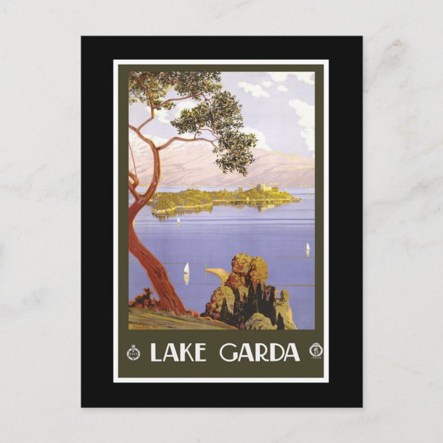 "Gardasee" Vintages italienisches Reiseplakat Postkarte (Vorderseite)