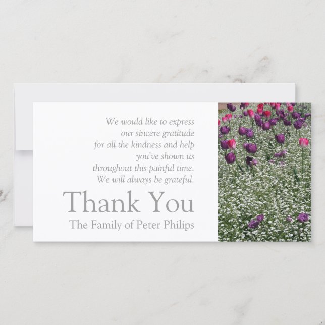 Garden 1 Tulips Beileid Vielen Dank Foto Card 2 Dankeskarte (Vorderseite)