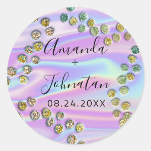 Garden Abstrakt Dots Name Datum Schwarze Holografi Runder Aufkleber