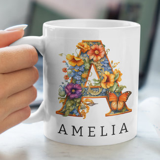 Garden Alphabet Letter A Monogram Coffee Tasse