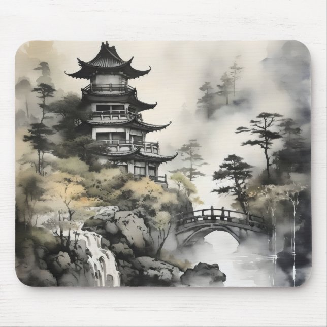 Garden Asian Ink Painting Mousepad (Vorne)