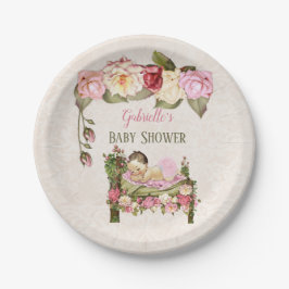Garden Baby Dusche Bed Rose Girl Pink Ivory Pappteller