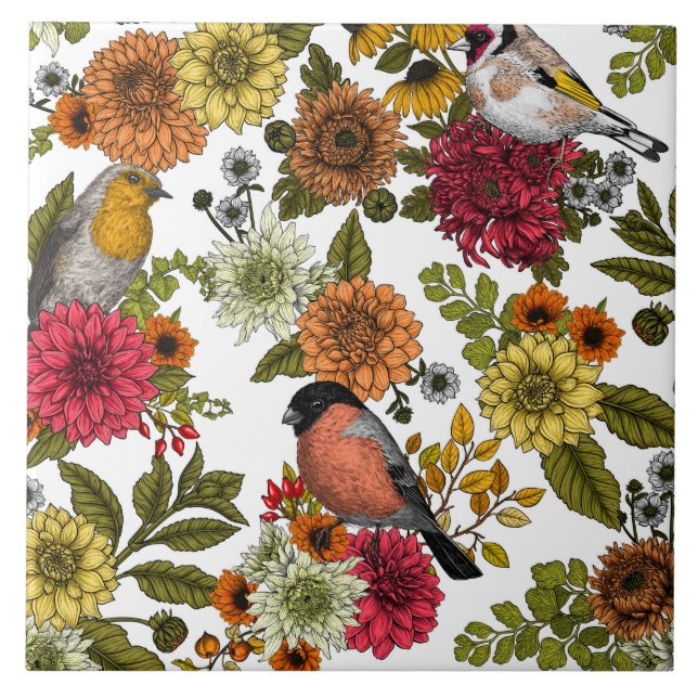 Garden birds and flowers 1 fliese (Vorderseite)