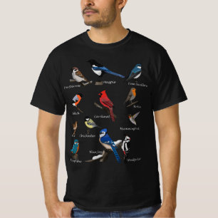 Garden Birds Kardinal Blue Jay Hummingbird Robin W T-Shirt