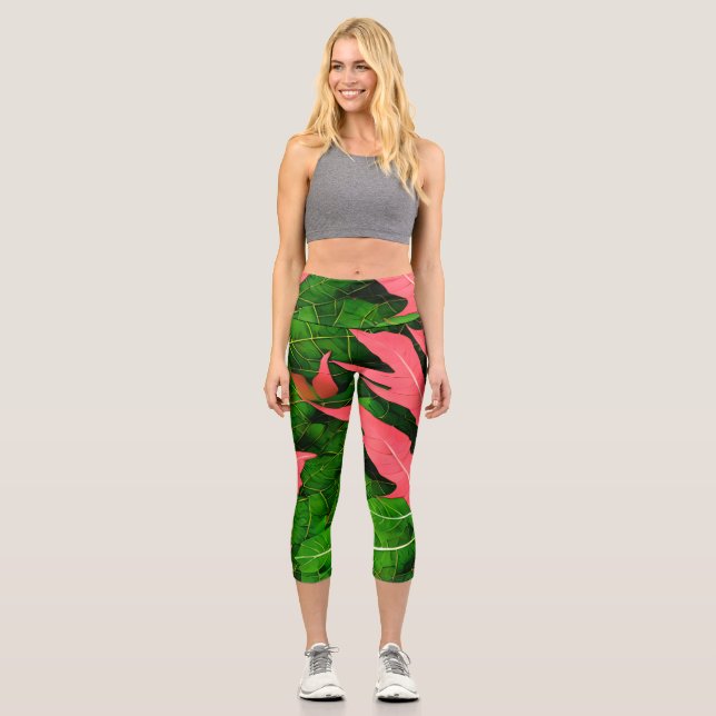 Garden Blätter Herbstmuster Capri Leggings (Vorderseite)