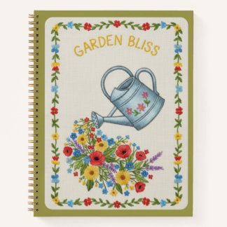 Garden Bliss Embroidered Floral Watering Can Notizbuch