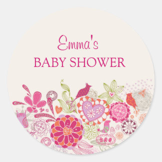 Garden Bloom Bird | Babyduschenaufkleber Runder Aufkleber