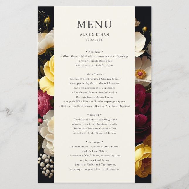 Garden Bloom Dark Wedding Menu (Vorderseite)