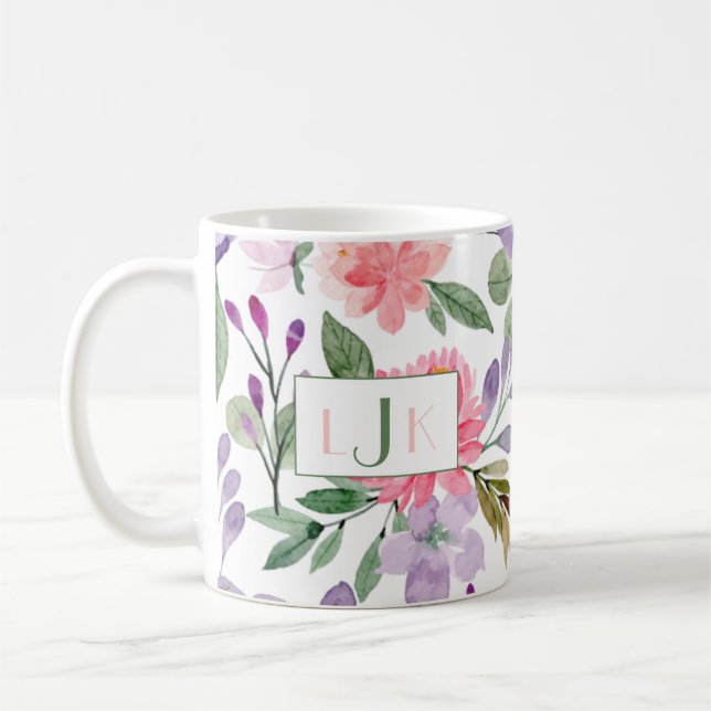 Garden Blooms Aquarellblume Monogramm-Tasse Kaffeetasse (Links)