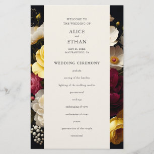 Garden Blooms Elegantes Dark Wedding Programm