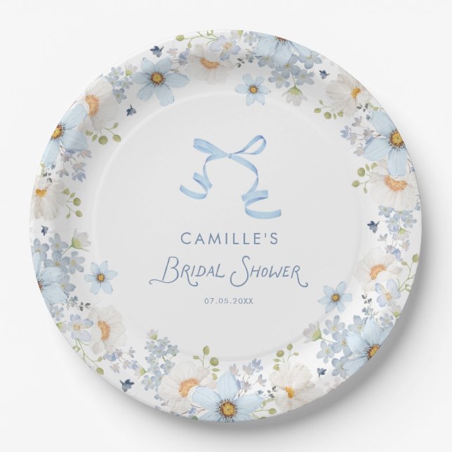 Garden Blue Floral Bridal Shower Pappteller (Vorderseite)
