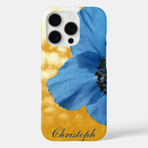 Garden Blue Poppy Blume Golden Sky mit Monogram iPhone 16 Pro Hülle