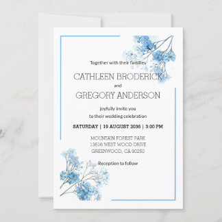 Garden Blue Watercolor Vergessen-Me-Not Hochzeit Einladung