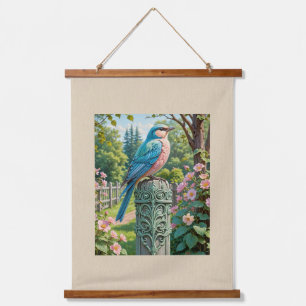 Garden Bluebird Wandteppich Mit Holzrahmen