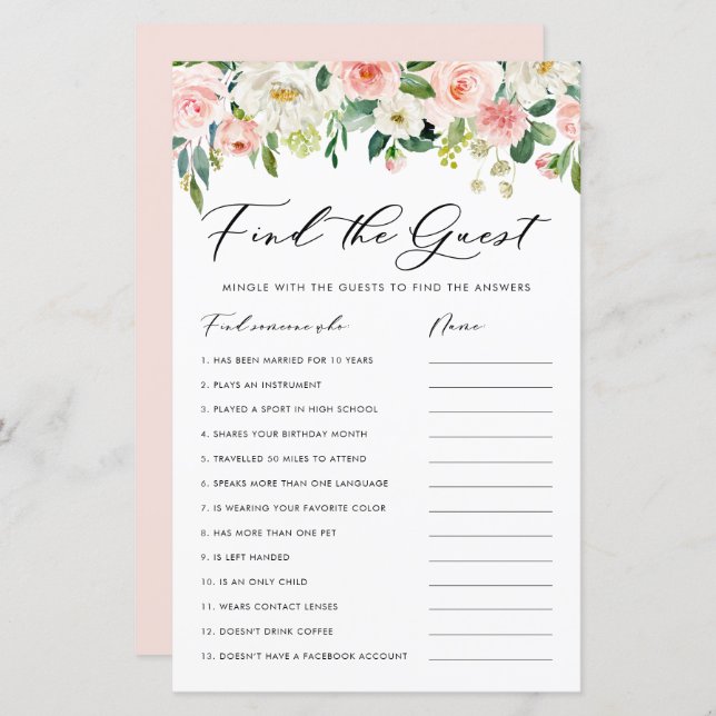 Garden Blume Finden Sie das Gast-Brautparty-Spiel (Vorne/Hinten)