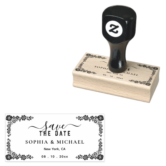 Garden Blumenrahmen Modern Save the Date Hochzeit Gummistempel (Stempel)