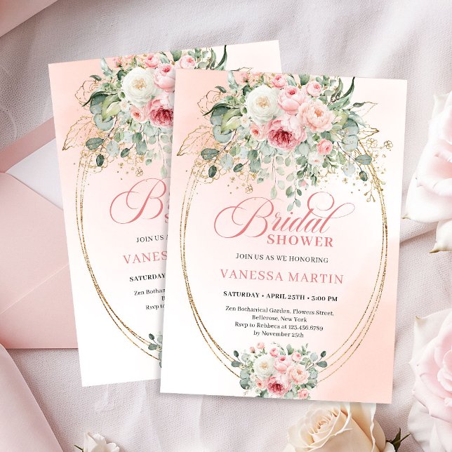 Garden Blush Roses Floral Bridal Shower Invitation Einladung (Garden Blush Roses Floral Bridal Shower Invitation)