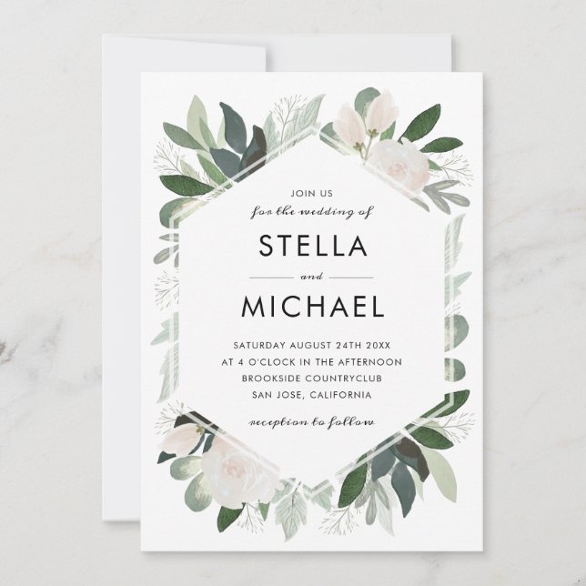 Garden Blush Wedding Einladung (Vorderseite)