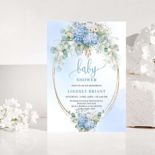 Garden Boho Blue Floral Baby Shower Invitation Einladung (Garden Boho Blue Floral Baby Shower Invitation)
