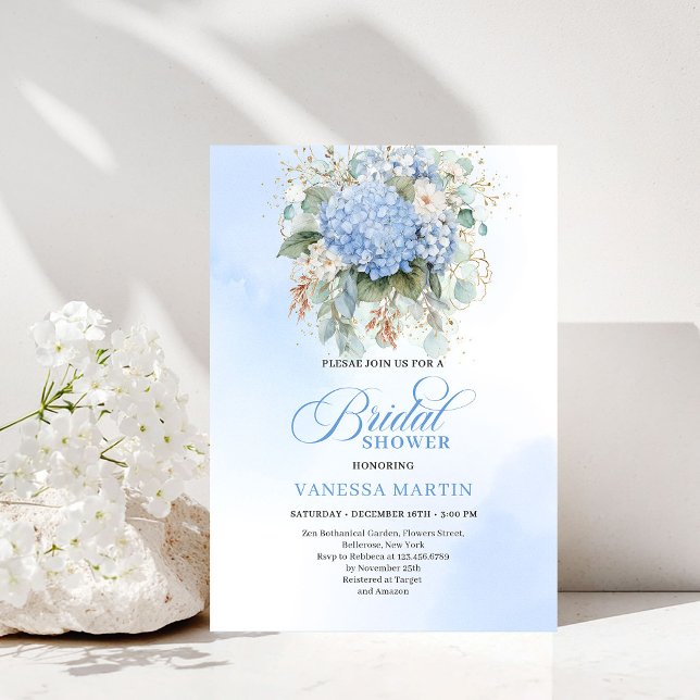 Garden Boho Blue Hydrangea Bridal Shower Invitatio Einladung (Garden Boho Blue Hydrangea Bridal Shower Invitation)