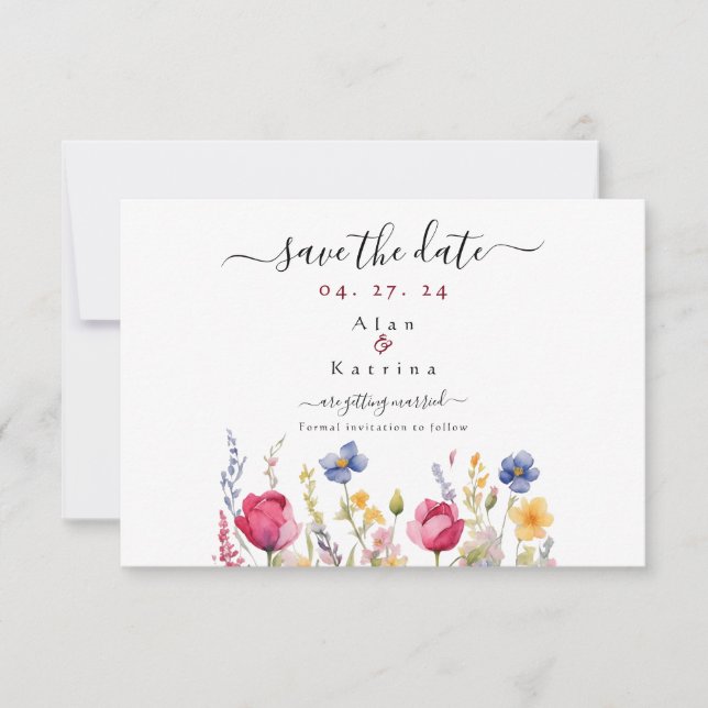 Garden Boho Wildblumen Save the Date Karte (Vorderseite)