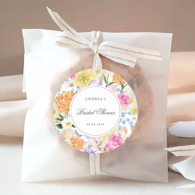 Garden Bright Bloral Spring Summer Brautparty Runder Aufkleber (Von Creator hochgeladen)