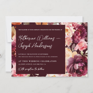 Garden Burgundy Skriptkalligrafie Details Hochzeit Einladung