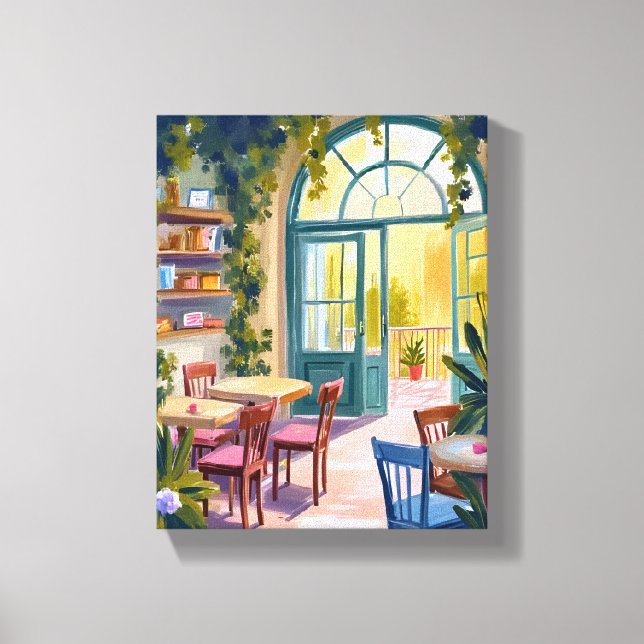Garden Cafe | Botanical Watercolor Painting Leinwanddruck (Vorderseite)