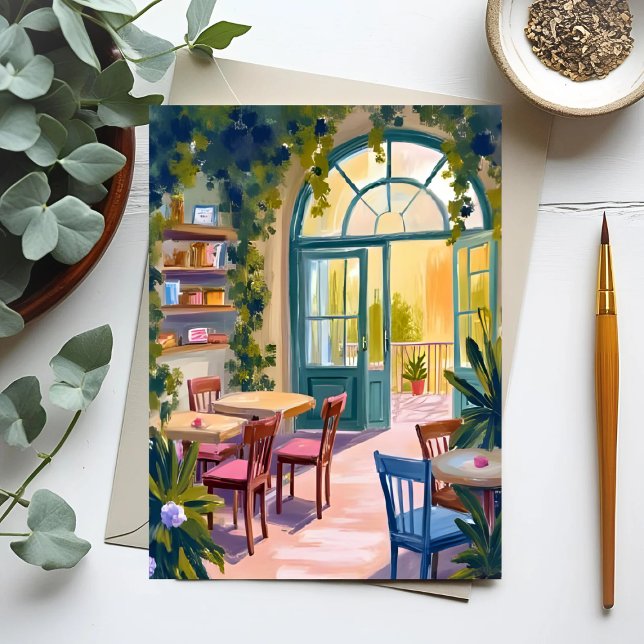 Garden Cafe | Botanical Watercolor Painting Postkarte (Von Creator hochgeladen)