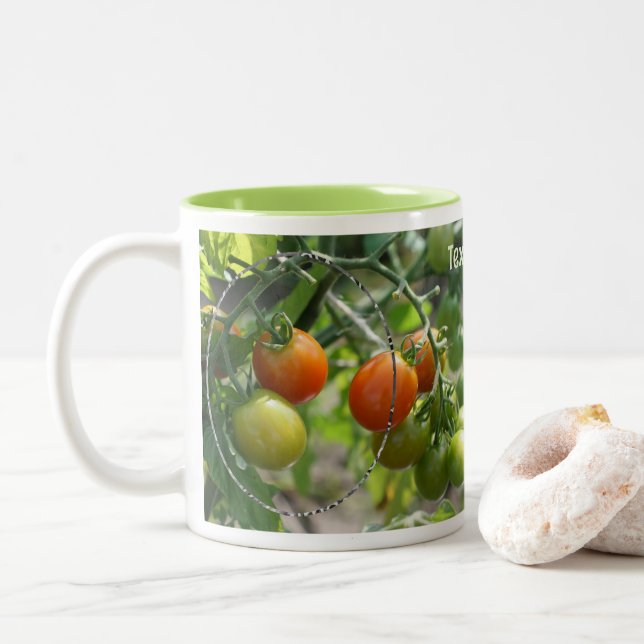 Garden Cherry Tomaten Fügen Sie Ihr Foto Zweifarbige Tasse (Mit Donut)