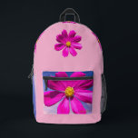 Garden Cosmos, the everyday or school backpack.  Bedruckter Rucksack<br><div class="desc">Live in the pink or blue shades of color - Like the Garden Cosmos flower,  this everyday or school backpack features a playful yet serious personality to get things done. 
Dimensions: 17"x12.5"x5"</div>