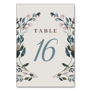 Garden Crest Eggshell Florale Blaue Hochzeit Tischnummer