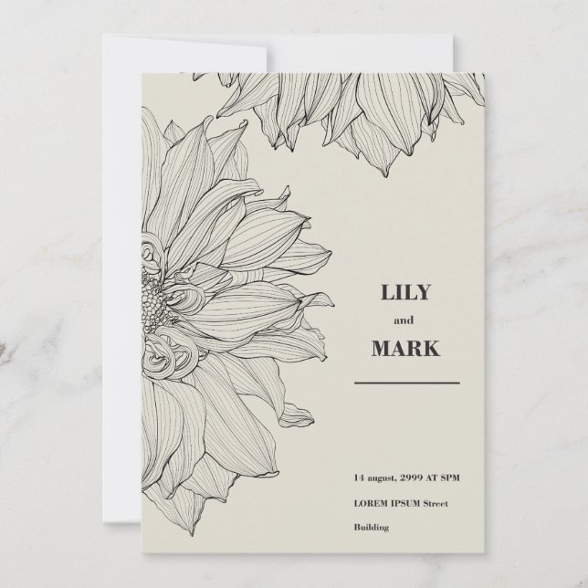 Garden Dahlia Blume. Hintergrund graviert. Einladung (Vorderseite)