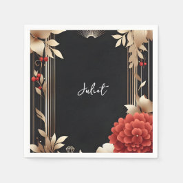 Garden Diamond Rot Schwarz und Gold Brautparty Serviette