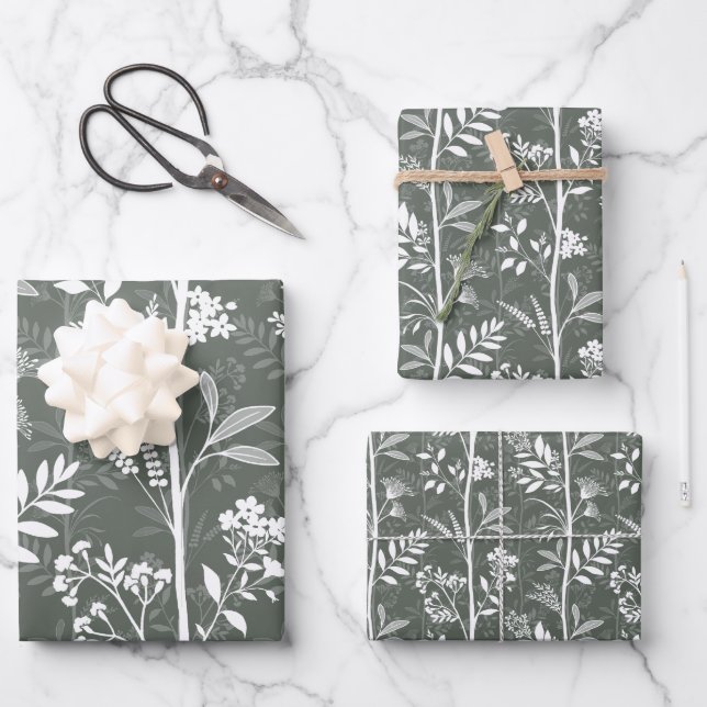 Garden Dream Elegant Botanicals - forest green Geschenkpapier Set (Vorderseite)
