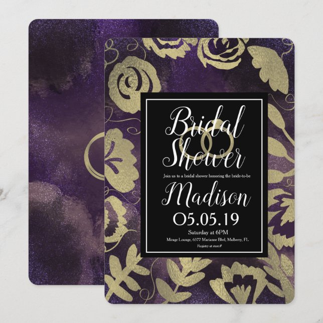 Garden Dreamy Rose Imitate Gold Splash Brautparty Einladung (Vorne/Hinten)