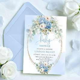 Garden Dusty Blue Flowers Greenery Baby Shower Einladung