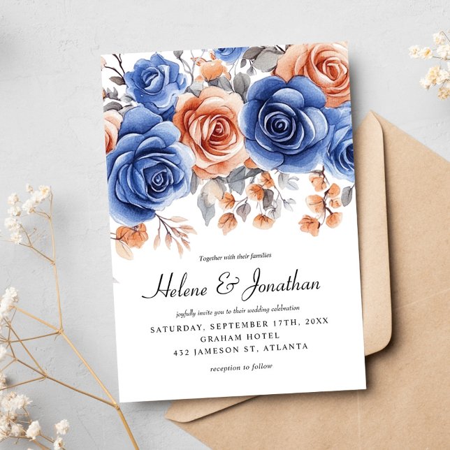 Garden Dusty Blue Rust Frische Pasta machen Einladung (Garden Dusty Blue Rust Terracotta Elegant Wedding Invitation)