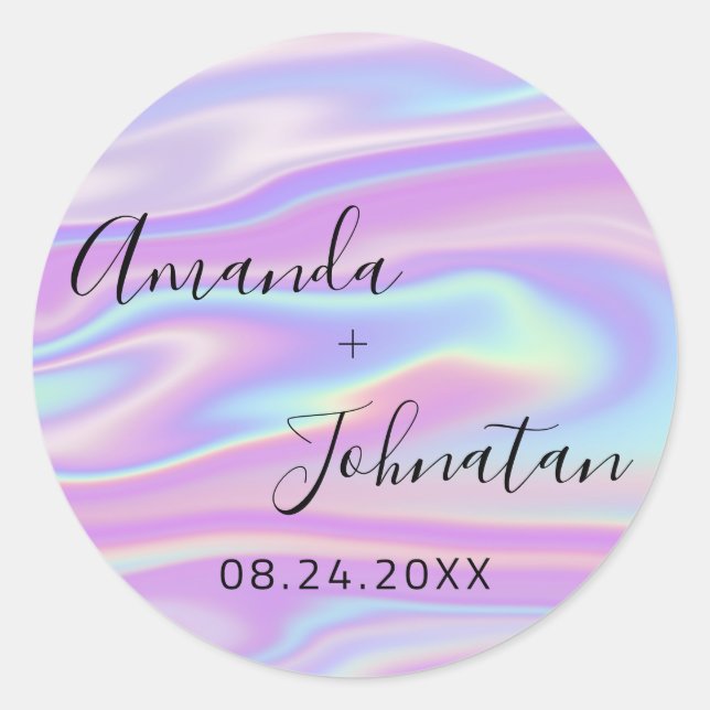 Garden einfach Name Datum Schwarz Holografisch Runder Aufkleber (Vorderseite)