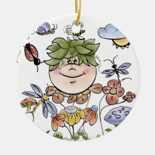 Garden Fairy Folk Art Baby Boy's Keramikornament