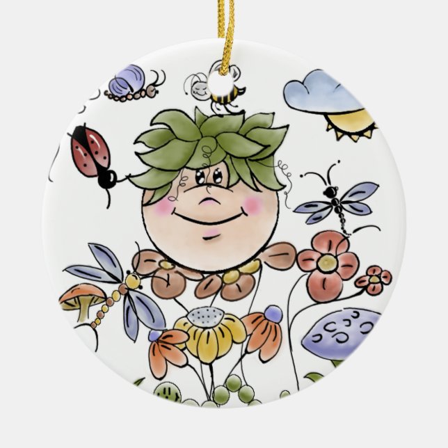 Garden Fairy Folk Art Baby Boy's Keramikornament (Vorne)