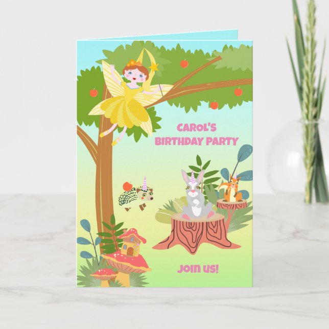 Garden Fairy mit Tierfreunden Geburtstagsparty Einladung (Vorderseite)
