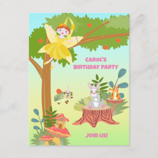 Garden Fairy mit Tierfreunden Geburtstagsparty Einladungspostkarte